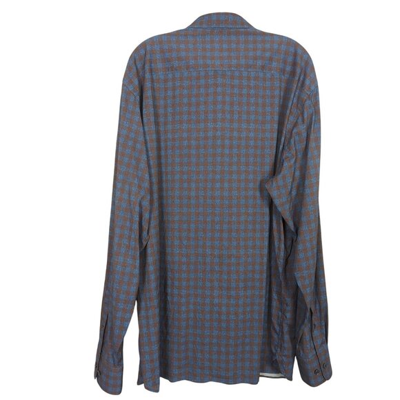 Bugatchi Classic Fit Mens Brown Blue Checkered Long Sleeve Button-Up Shirt sz XL - Picture 2 of 16